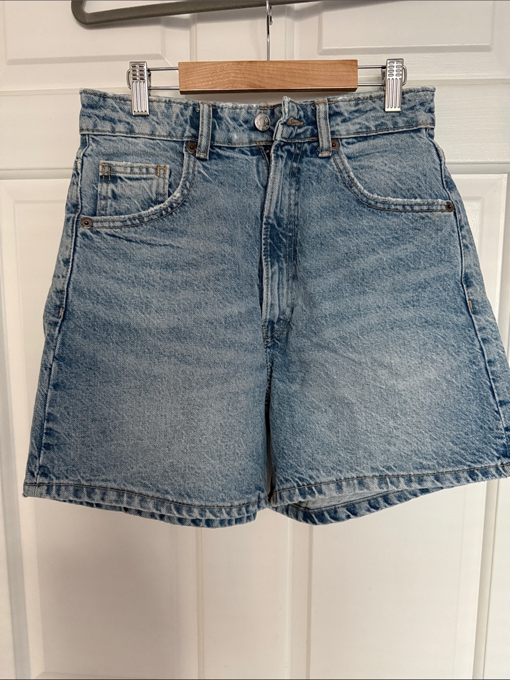 Zara Light Blue High-Rise Denim Shorts